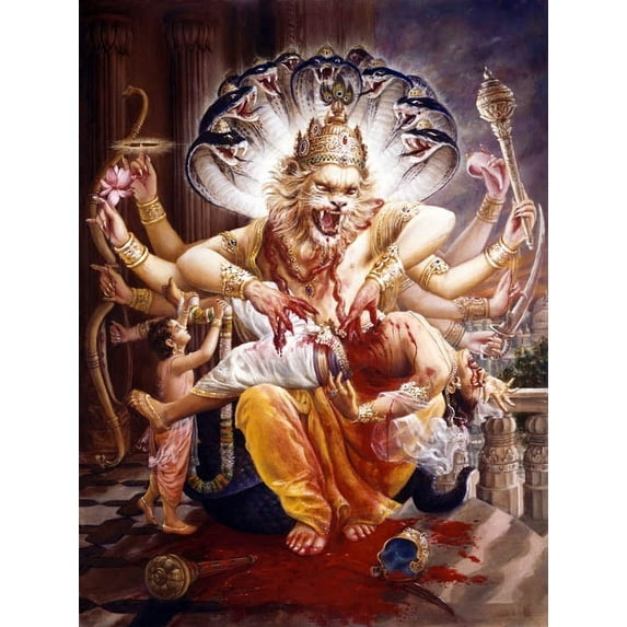 Krishna Culture CV129LB Lord Ugra Narasimha / Nrsinghadev - Print on Canvas 27" x 36"