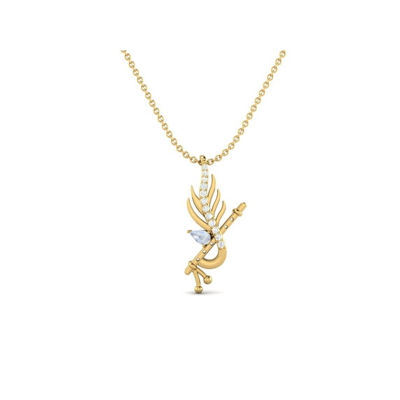 Krishna Flute Leaf 925 Sterling Silver Gold Vermeil 5x3mm Pear Moonstone Religious Necklace