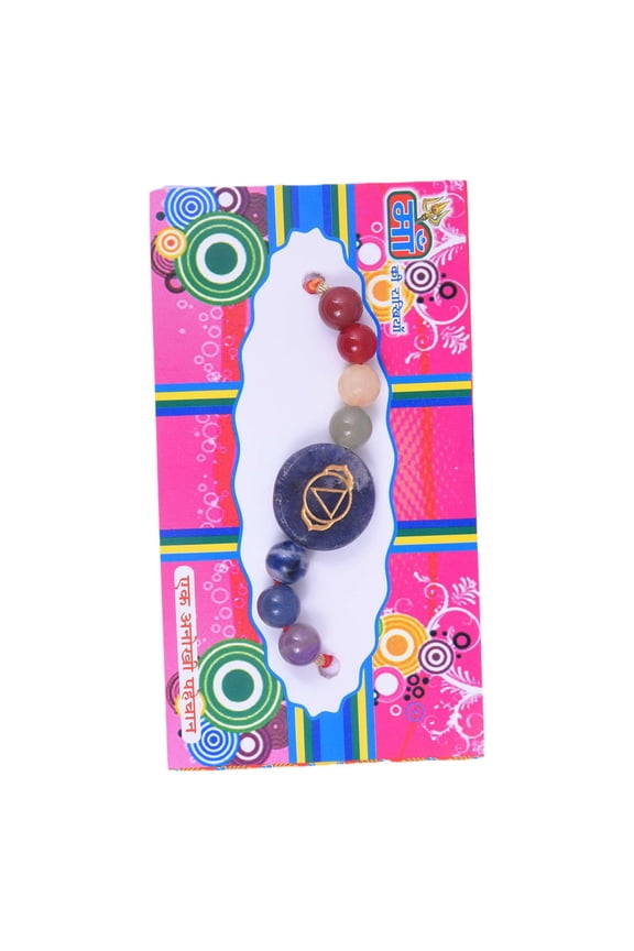 Semi Precious Stone Seven Chakra Rakhi With Chakra Symbol Bracelet For Men And Women