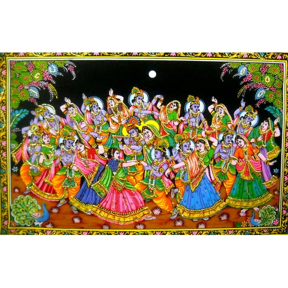 Krishna Raas Lila Batik Handmade Wall Hanging Painting: 30"x40" Inches
