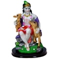thumbnail image 1 of Krishna Statue 7.5" Krishna Govinda embracing a Calf and a Deer (K13), 1 of 4