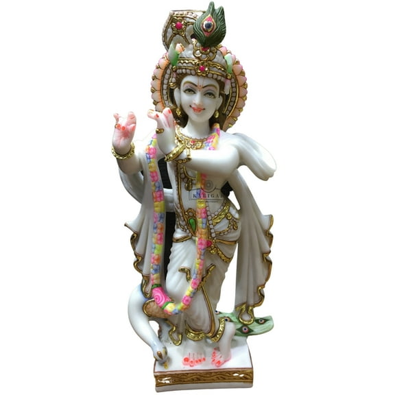 Krishna Statue Murti 18 inches Large Krishna Idol Big Divine Krishna Statue Marble Krishna Figurine Krishna Special Handpainted Large Temple Home Decor Sculpture Housewarming Wedding Anniversary Gifts