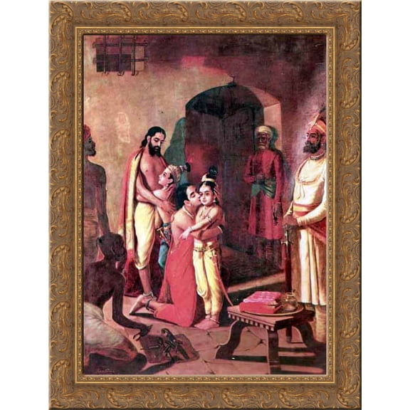 Krishna meets parents 20x24 Gold Ornate Wood Framed Canvas Art by Ravi Varma, Raja