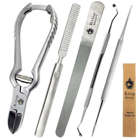 Krisp 5 PC Pedicure Podiatrist Ingrown Thick Toenail Clipper Cutter Nail Lifter File Set