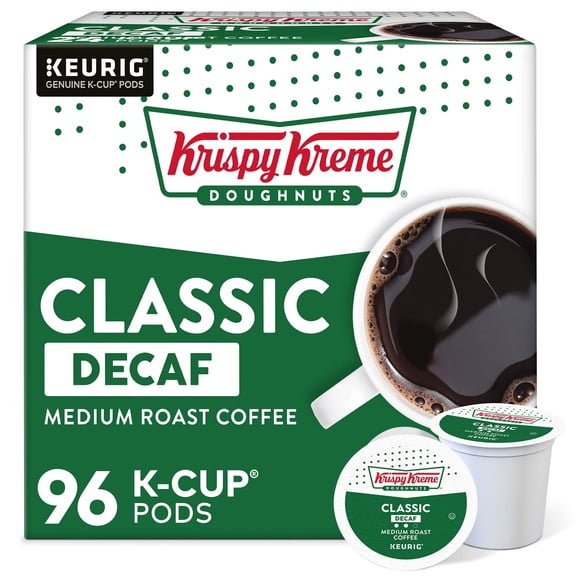 Krispy Kreme Classic Decaf Coffee K Cup Pods 96 Count Recyclable Medium Roast