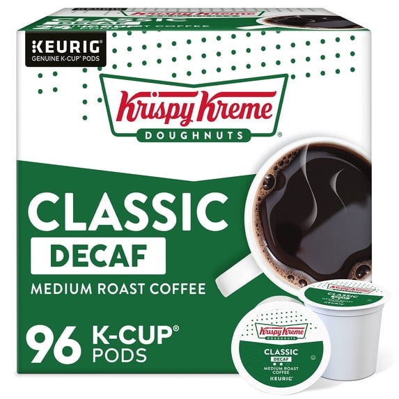 Krispy Kreme Classic Decaf Coffee K Cup Pods 96 Count Recyclable Medium Roast