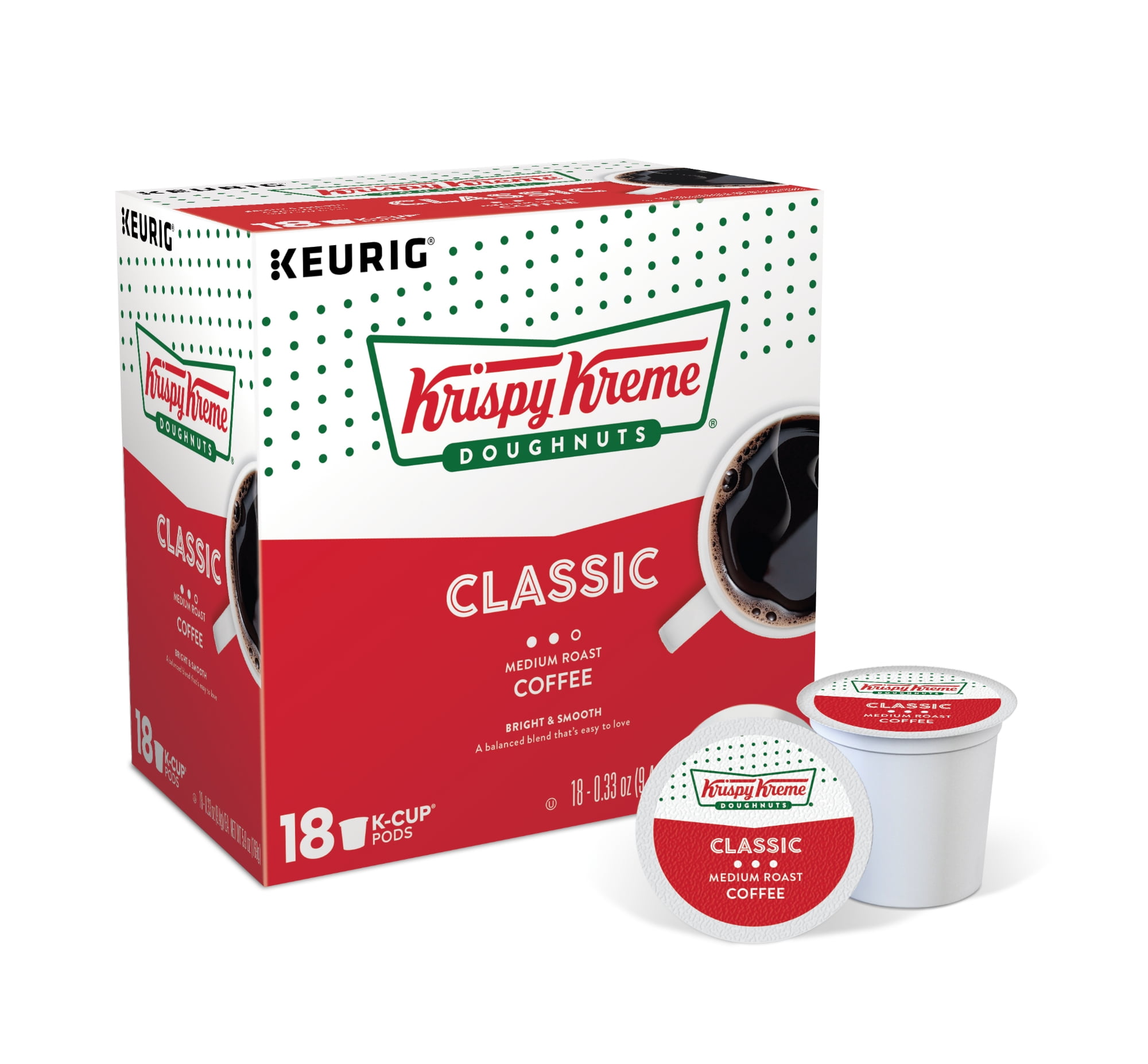 Krispy Kreme Classic K-Cup Coffee Pods, Medium Roast, 18 Count for Keurig Brewers