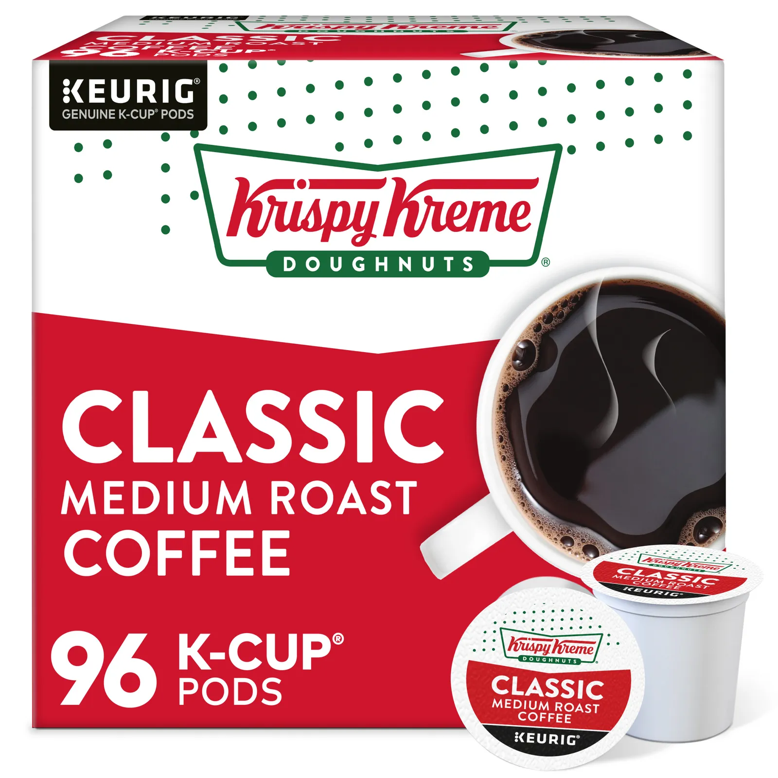 Krispy Kreme Doughnuts, Classic, Medium Roast Coffee, 96 K-Cup Pods