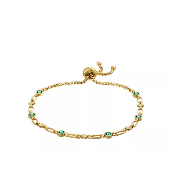 Kristen Kesho 18K Gold-Plated Sterling Silver Emerald Green Cubic Zirconia Bolo Round Bracelet Adjustable Length