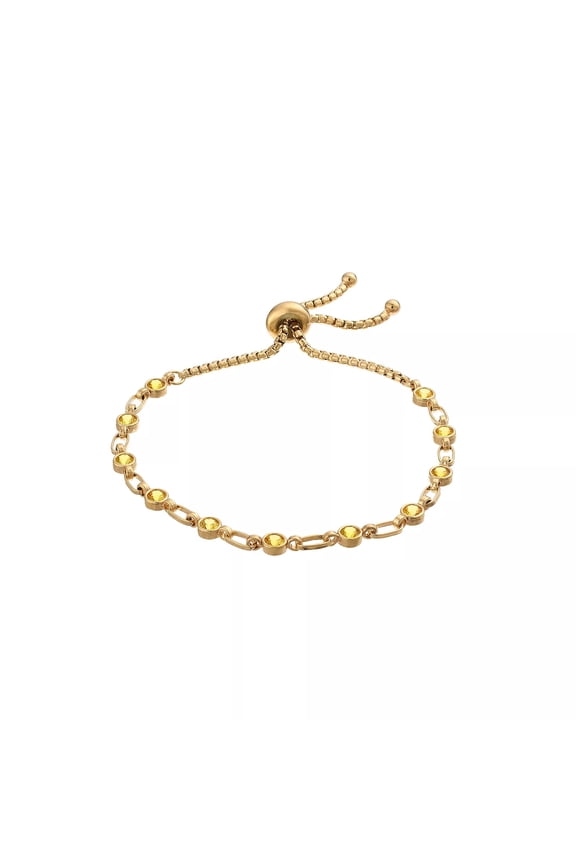 18K Gold-Plated Sterling Silver Yellow Cubic Zirconia Bolo Tennis Bracelet Adjustable Length