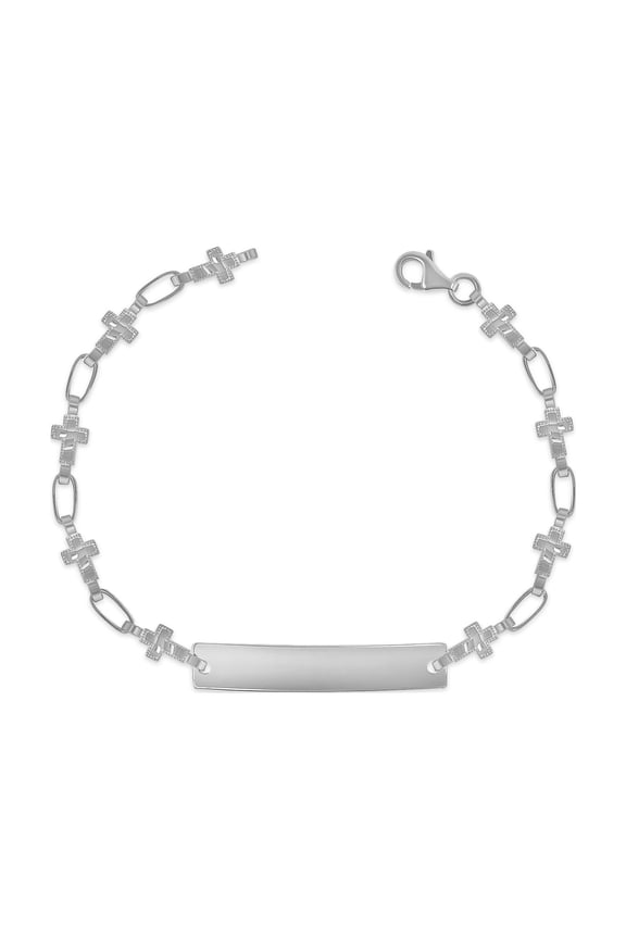 Kids Sterling Silver Cross Engravable ID Bracelet, 6"