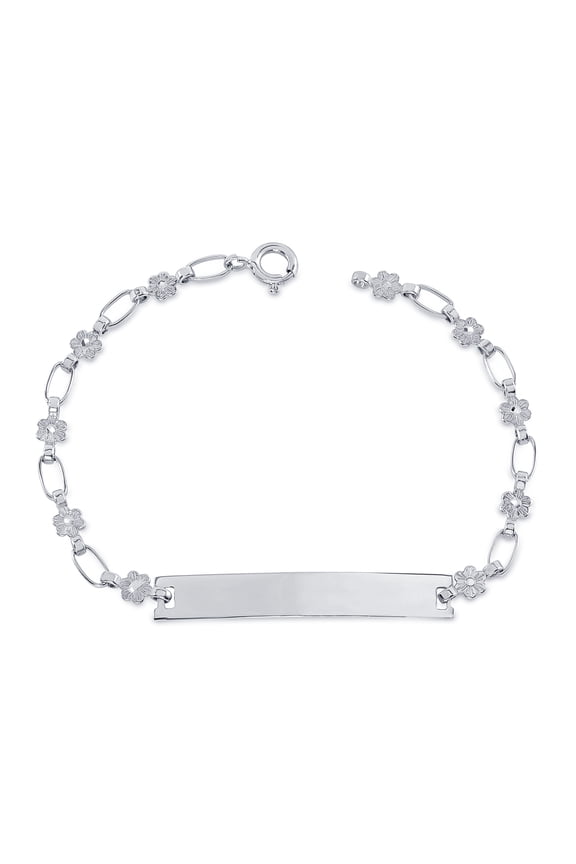 Kids Sterling Silver Flower Engravable ID Bracelet, 6"