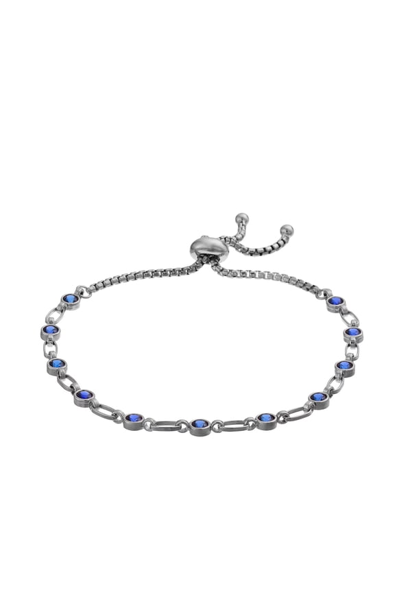 Sterilng Silver Blue Cubic Zirconia Bolo Tennis Bracelet Adjustable Length