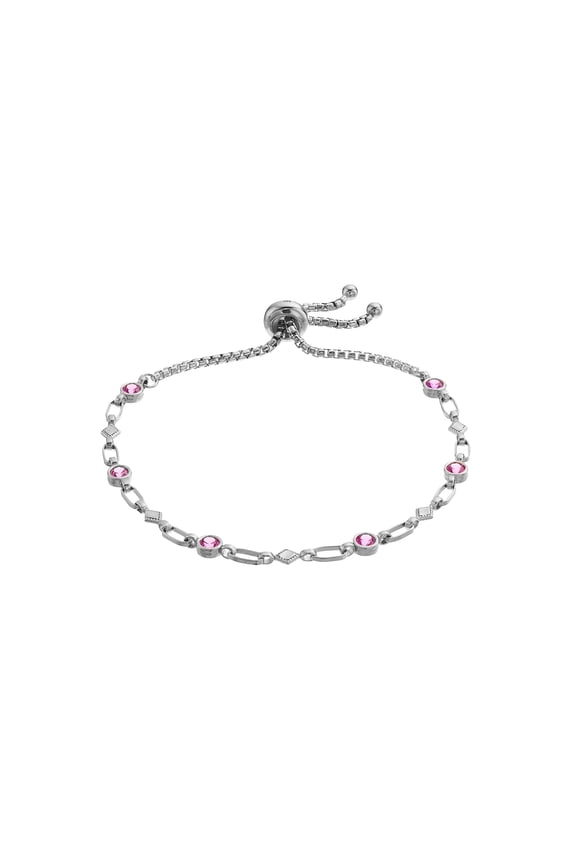 Sterilng Silver Ruby Red Cubic Zirconia Bolo Kite Bracelet Adjustable Length