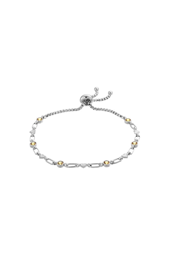 Sterilng Silver Yellow Cubic Zirconia Bolo Heart Bracelet Adjustable Length