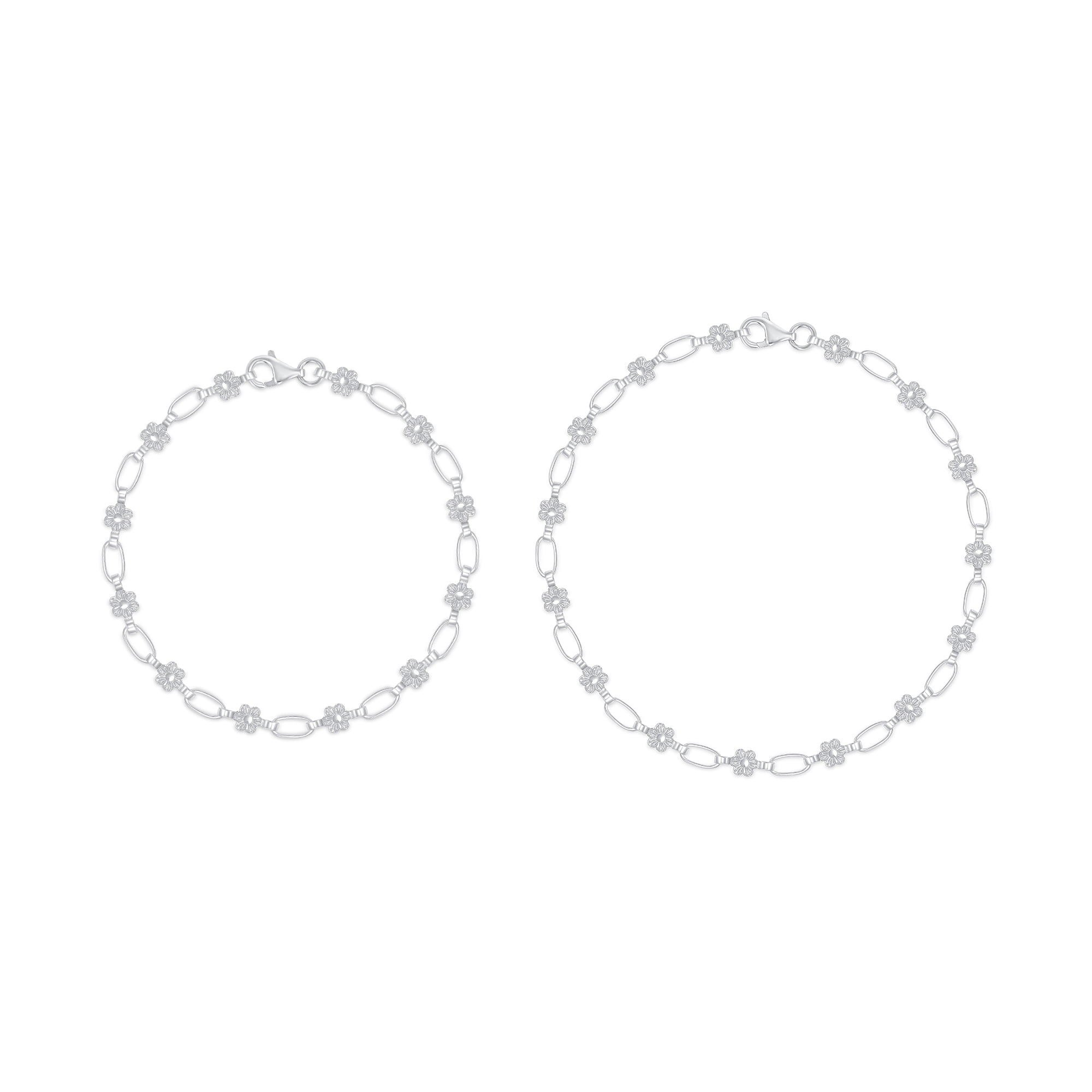 Kristen Kesho Sterling Silver, Mommy & Me Flower Bracelet Set, 6" & 7.5"