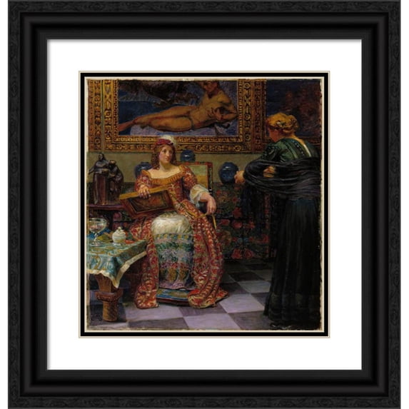 Kristian Zahrtmann 12x13 Black Ornate Wood Framed Double Matted Museum Art Print Titled: Leonora Kristina and Dina Vijnhofvers (1910)