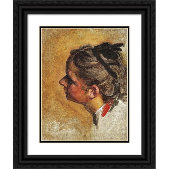 Kristian Zahrtmann 15x18 Black Ornate Wood Framed Double Matted Museum Art Print Titled - Study in Profile from the Left Side of a Young Girl to the Painting Julie and the Ammen (1880)