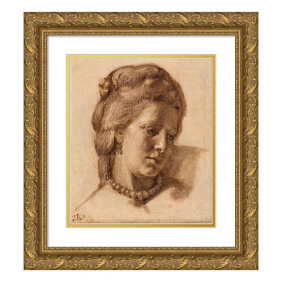 Kristian Zahrtmann 20x23 Gold Ornate Framed and Double Matted Museum Art Print Titled - Queen Caroline Mathilda (Study for the 1873 Work; Scene from Christian Vii's Court) ( 1872)