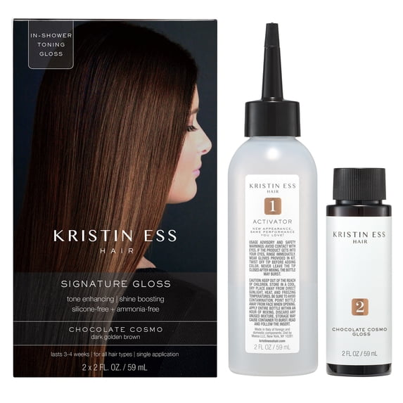 Kristin Ess Hair Gloss in Chocolate Cosmo Dark Golden Brown - 4 Week Semi Permanent Hair Color for Women - Shine - Hair Dye Glaze