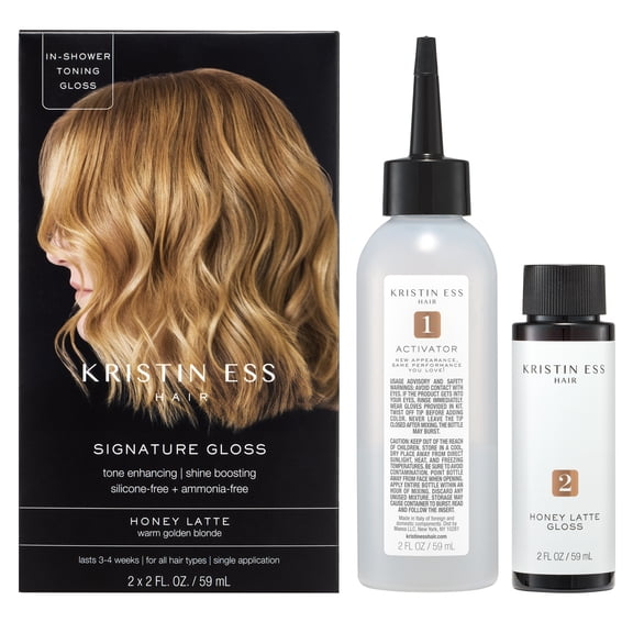 Kristin Ess Hair Gloss in Honey Latte, Warm Golden Blonde - 4 Week Semi Permanent Hair Color for Women - Shine - Hair Dye Glaze