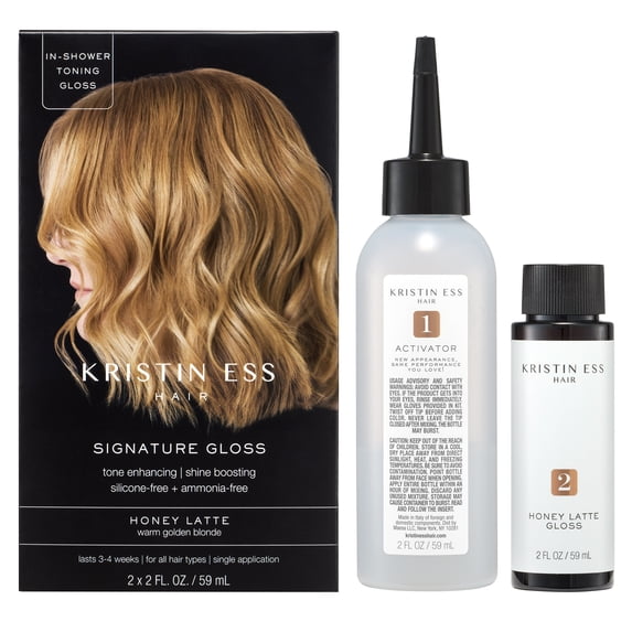 Kristin Ess Hair Gloss in Honey Latte, Warm Golden Blonde - 4 Week Semi Permanent Hair Color for Women - Shine - Hair Dye Glaze
