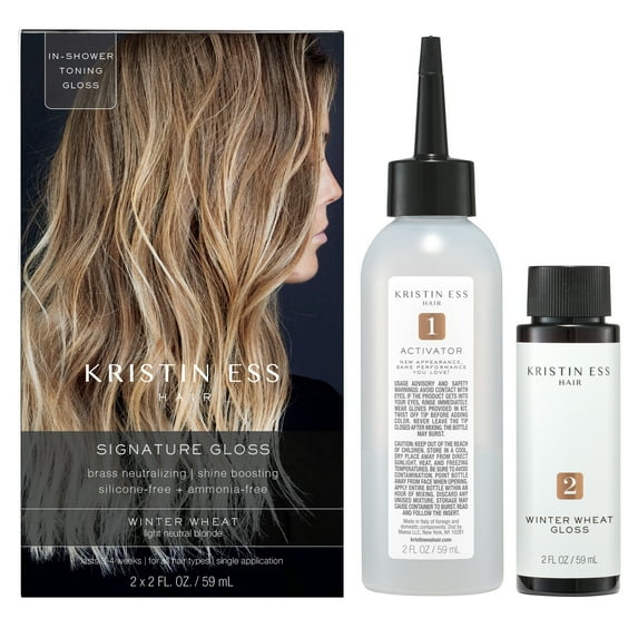 Kristin Ess Hair Gloss in Winter Wheat, Light Neutral Blonde - 4 Week Semi Permanent Hair Color for Women - Shine - Hair Dye Glaze