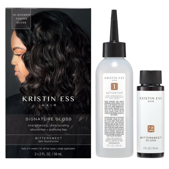 Kristin Ess Hair Gloss in Bittersweet, Dark Brunette - 4 Week Semi Permanent Hair Color for Women - Shine - Hair Dye Glaze