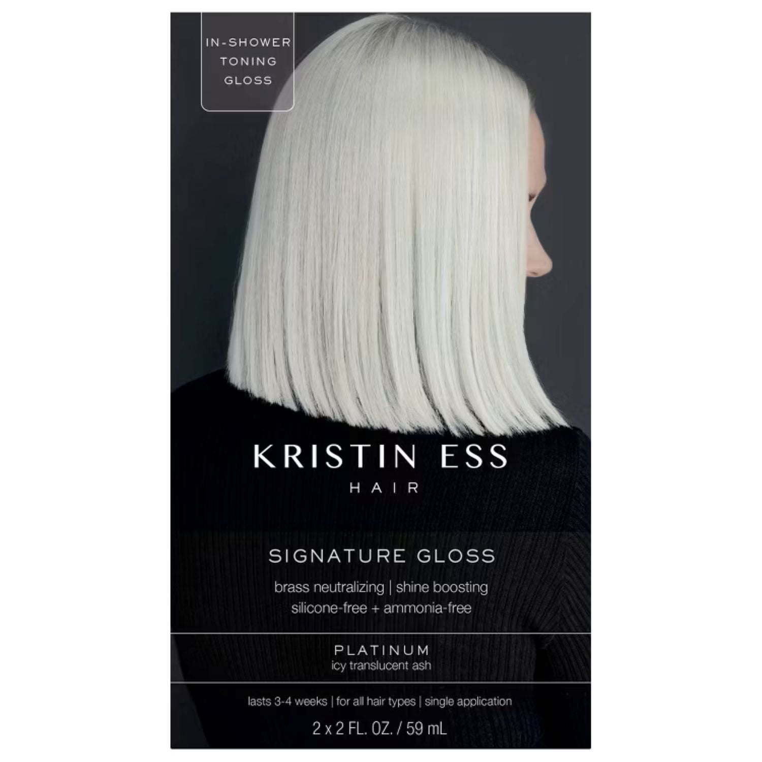 Kristin Ess Hair Gloss in Platinum, Icy Translucent Ash - 4 Week Semi Permanent Hair Color for Women - Shine - Hair Dye Glaze