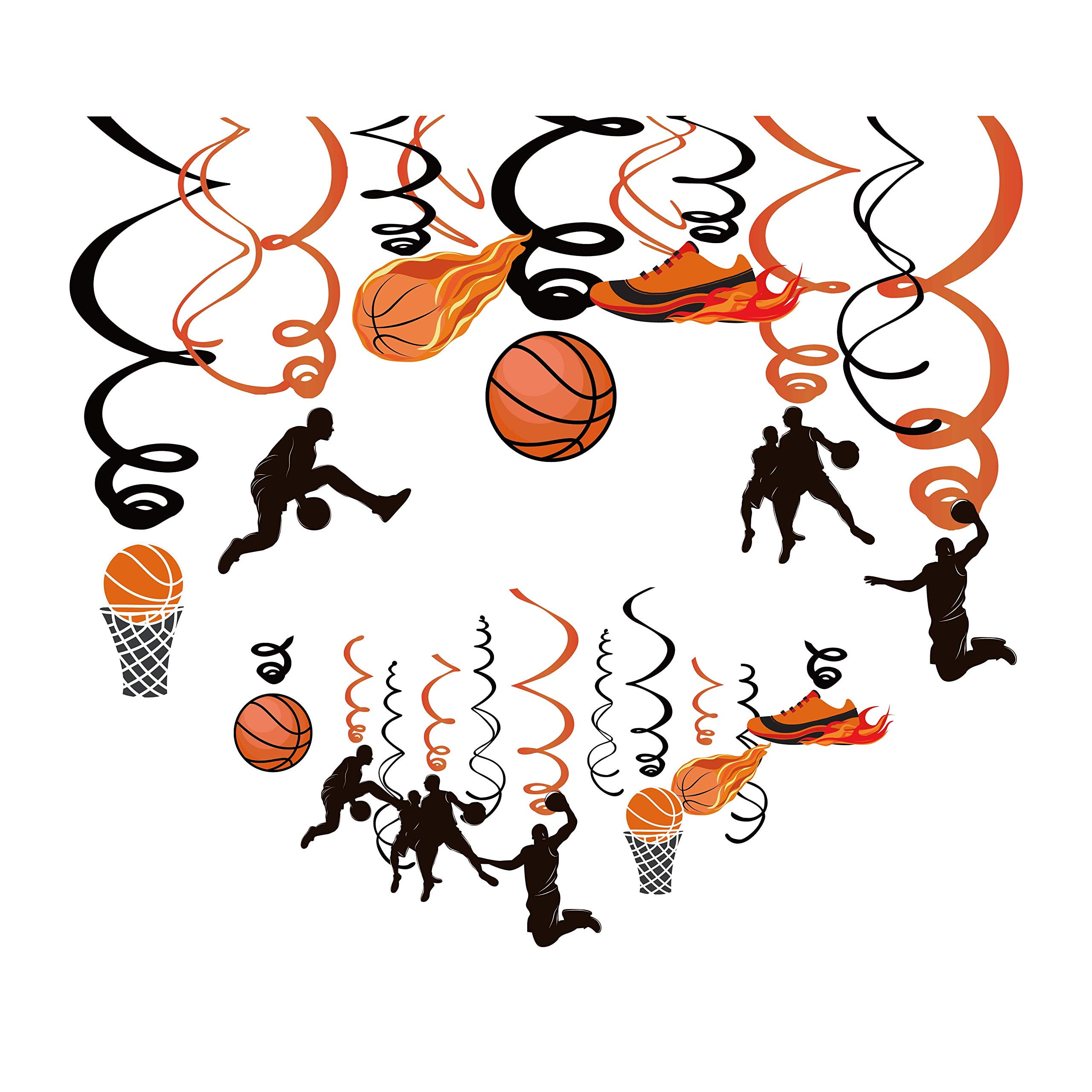Kristin Paradise 30Ct Basketball Hanging Swirl Decorations, Party Supplies, Birthday Theme Decor for Boy Girl Baby Shower, 1st Bday Favors Idea C43