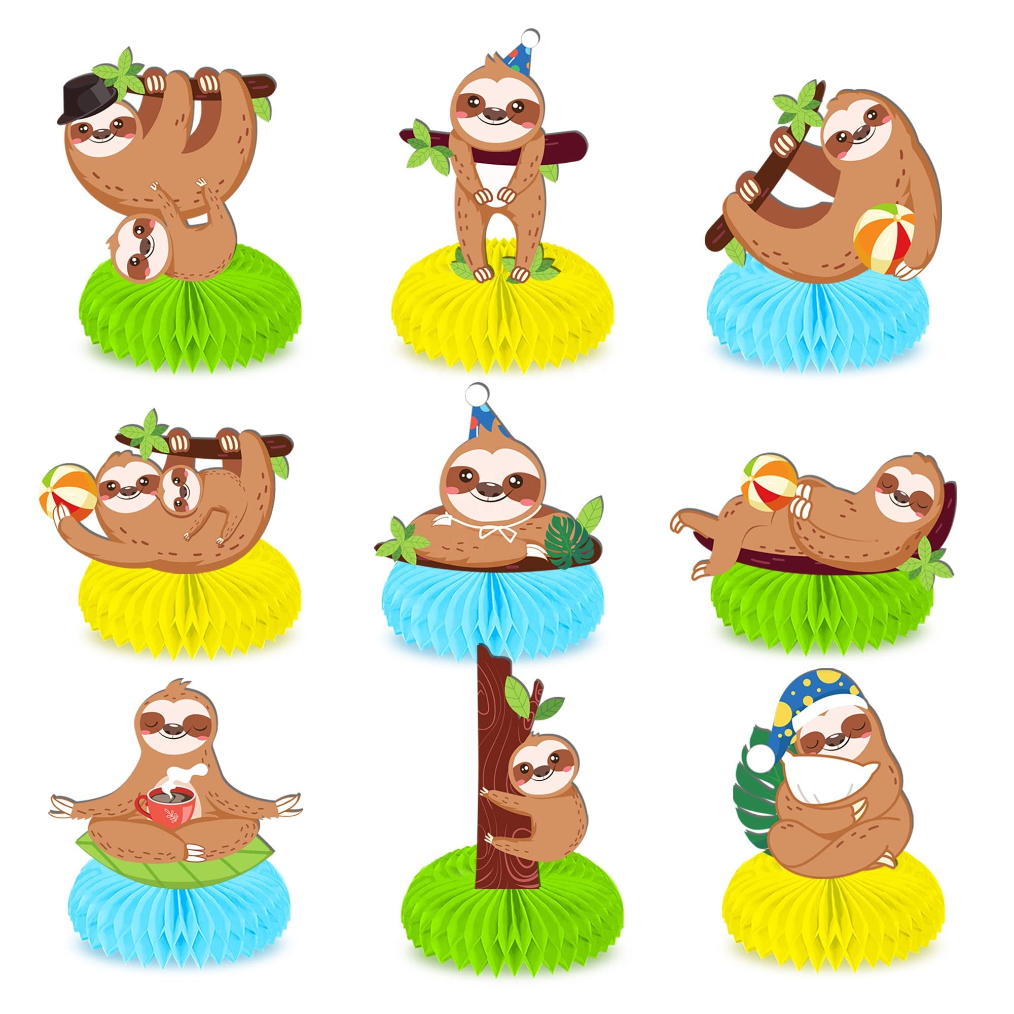 Kristin Paradise 9Pcs Sloth Honeycomb Centerpieces, Jungle Animals ...