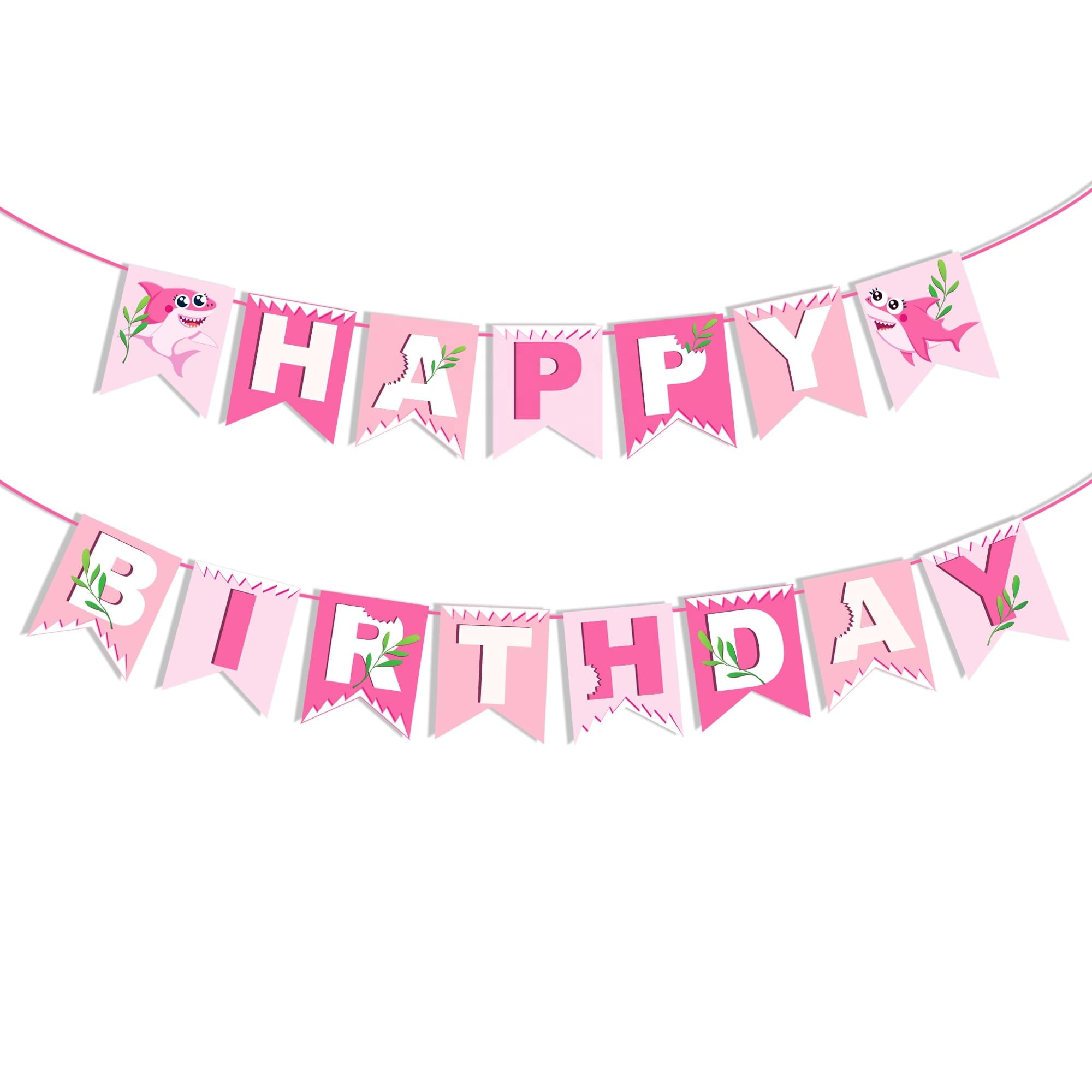 Kristin Paradise Baby Shark IFF17 Happy Birthday Banner, Pink Shark Party Sign Decorations, Girl Bday Theme Supplies