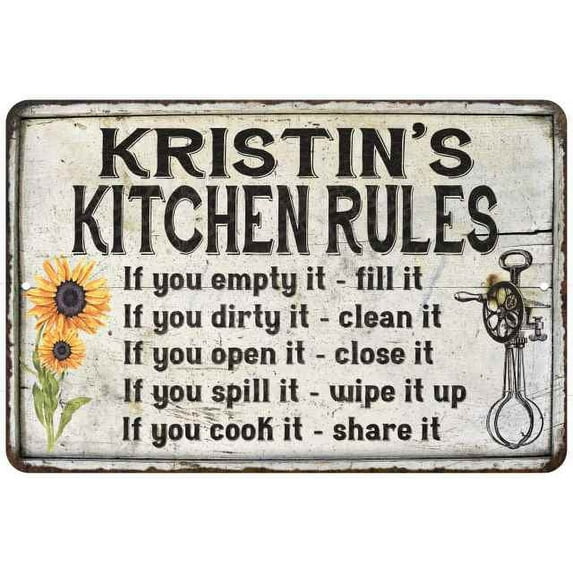 Kristin's Kitchen Rules Chic Sign Vintage Decor 12 x 18 Matte Finish Metal 112180032217