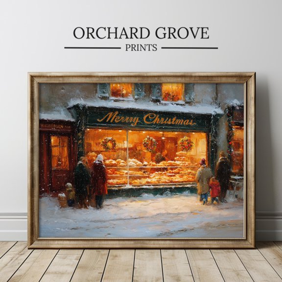 Kristmas Bakery Print, Cozy Wall Art, Vintage Kristmas Kitchen Scene, Winter Baking, Festive Decor, Kristmas Kitchen Art Warm Present Vintage UNFRAMED Poster Size 8x12