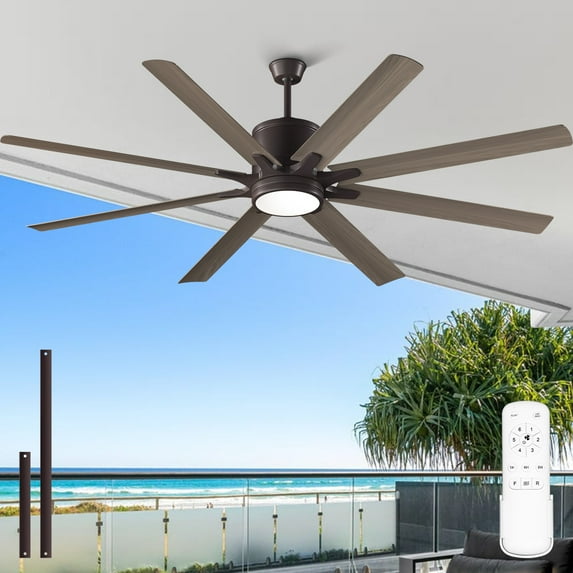 Kristoff 66" Large Ceiling Fan with Light & Remote Control, ETL Listed, 8 Blade Ceiling Fan Light Fixture, for Living Room Dining Room Bedroom Kitchen Garage Indoor (Oak Wood Color)
