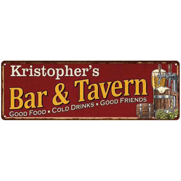 Kristopher's Bar and Tavern Red Chic Sign Man Cave Decor Gift 6x18 106180002501