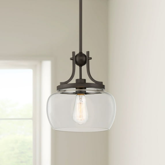 Kristov Bronze Mini Pendant 10 1/2" Wide Farmhouse Industrial Rustic Curved Clear Glass Shade for Dining Room Living House Home Foyer Kitchen Island