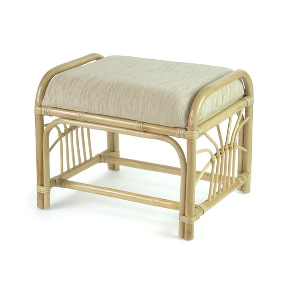 Krit Ottoman Footstool ECO Natural Rattan Wicker w/ Cream Cushion, Natural