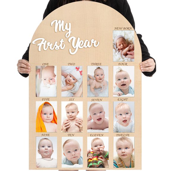 Kritkin My First Year Photo Board Baby Birthday Picture Frame 12 Monthly Wooden Photo Board 1st Birthday Decorations Baby Gift for Newborn Keepsake(33 x 22 Inch) Y101