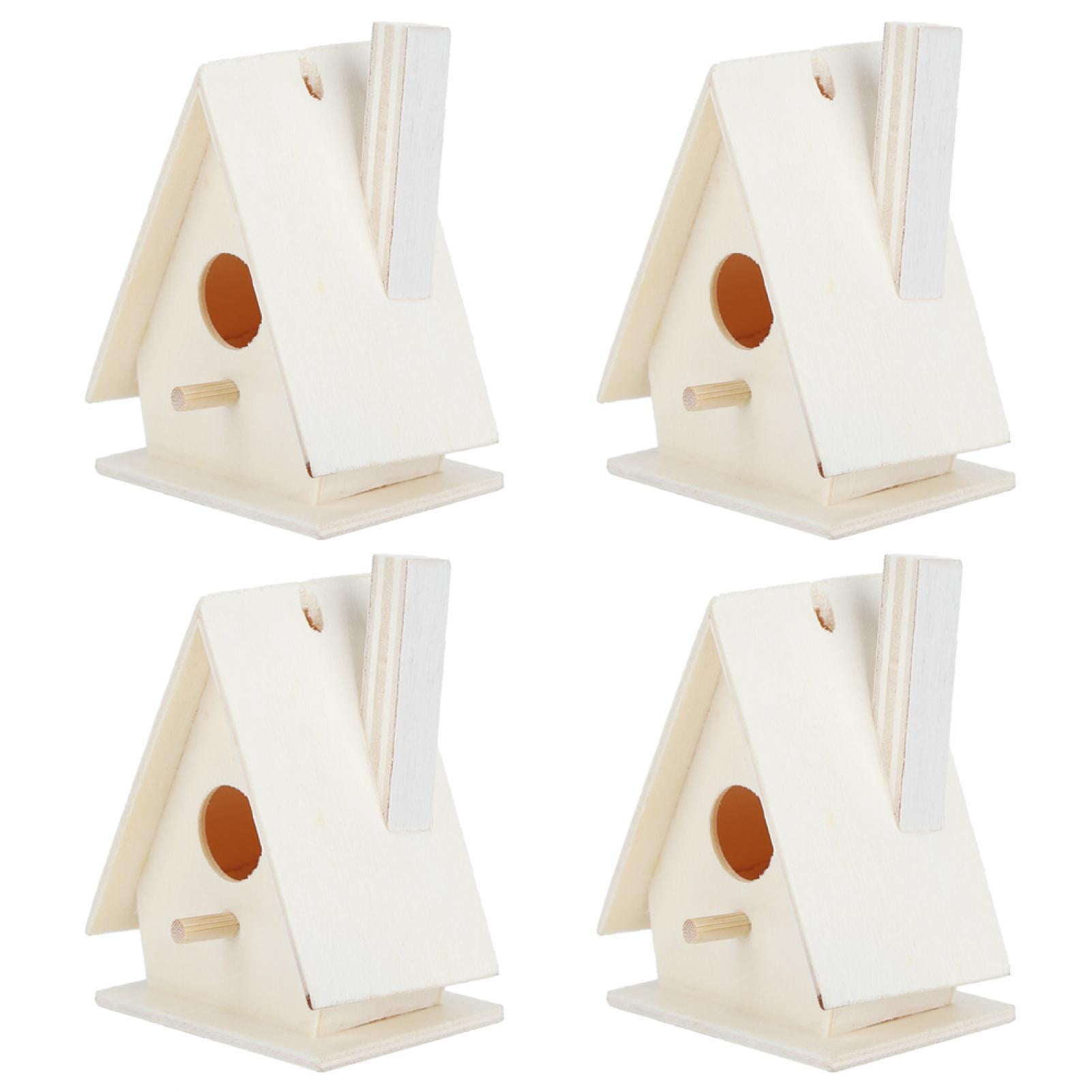 Kritne 4Pcs Mini Hanging Birds Nests Ornaments DIY Unfinished Wood Bird House Outdoor Garden Balcony Courtyard for Children to Paint