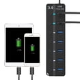 thumbnail image 1 of Kritne 7-port USB 3.0 Hub 5GB/S High Speed with Key Switch Power Adapter USB HUB for PC (Black), Multi-port USB hub, 1 of 10