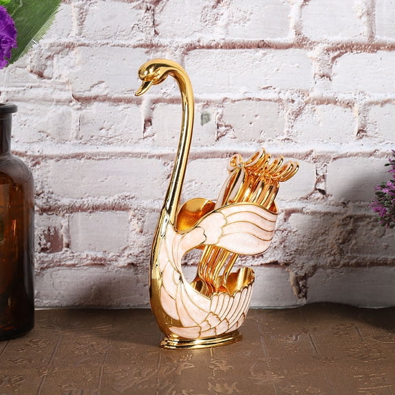 Kritne Coffee Spoon Stand Kit,Fruit Scoop,Coffee Dessert Spoon Set European Style Elegant Swan Fruit Scoop Holder Decorative Tableware