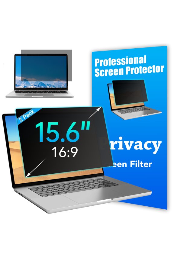 [2 Pack] 15.6" Laptop Privacy Screen Filter for 16:9 Widescreen Computer Monitor Screen Protector Film, 15.6 Inch Monitor Privacy Shield and Anti-Glare Protector, Anti-Scratch, Anti Blue Light Filter