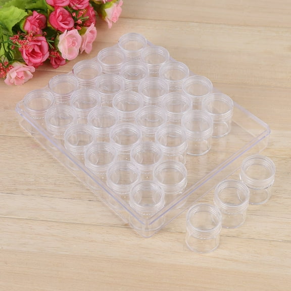 Kritne Plastic containers, 30 pcs Clear Plastic Jewelry Bead Storage Small Round Container Jars with Rectangle Box
