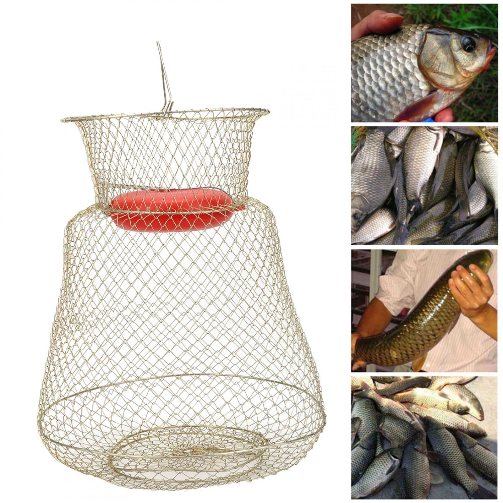 Kritne Stainless Steel Foldable Round Fish Shrimp Basket Fishing Net Cage  with Floating Bowl,Shrim Cage,Fish Basket 13x13x15.75in 