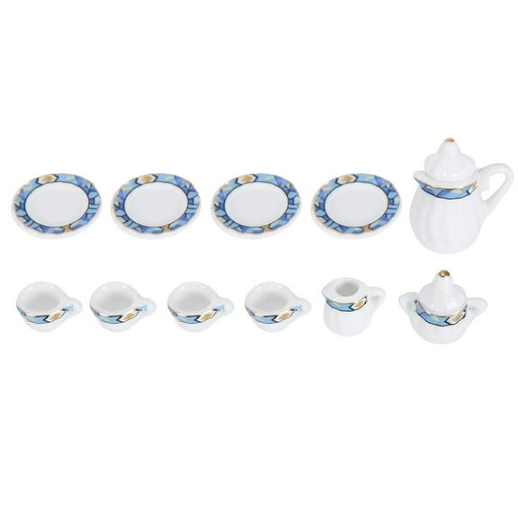 Kritne Tea Cup Set Miniature, 1:12 Dollhouse Kitchen Miniature 15pcs Porcelain Flower Tea Cup Set Decor Collection, Tea Set Miniature