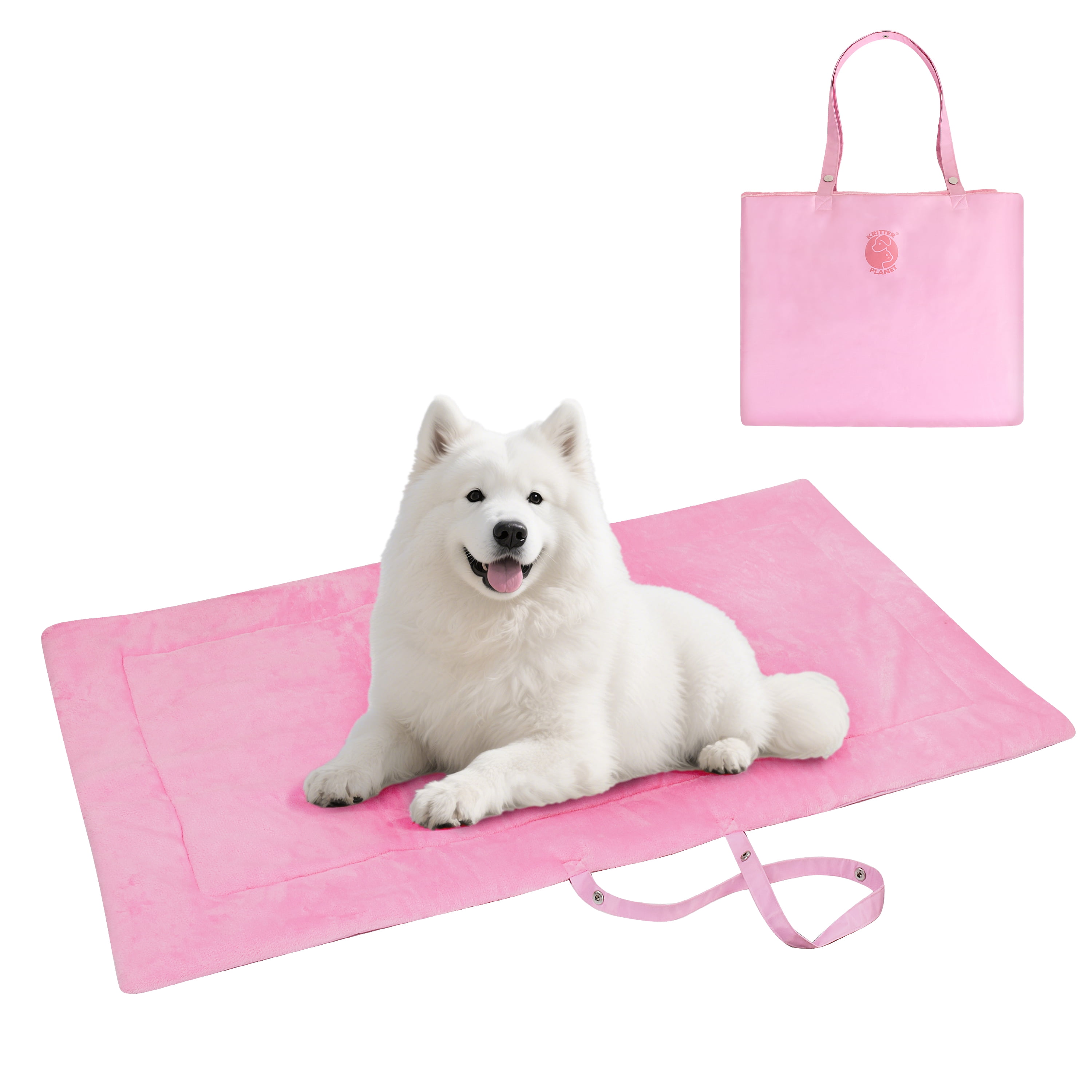 Kritter Planet Reversible Waterproof Foldable Dog Bed Pad for Camping & Travel, Portable Roll-Up Dog Bed Car Seat Pet Cushion Mat with Handles for Small & Medium Dogs, Indoor & Outdoor Use