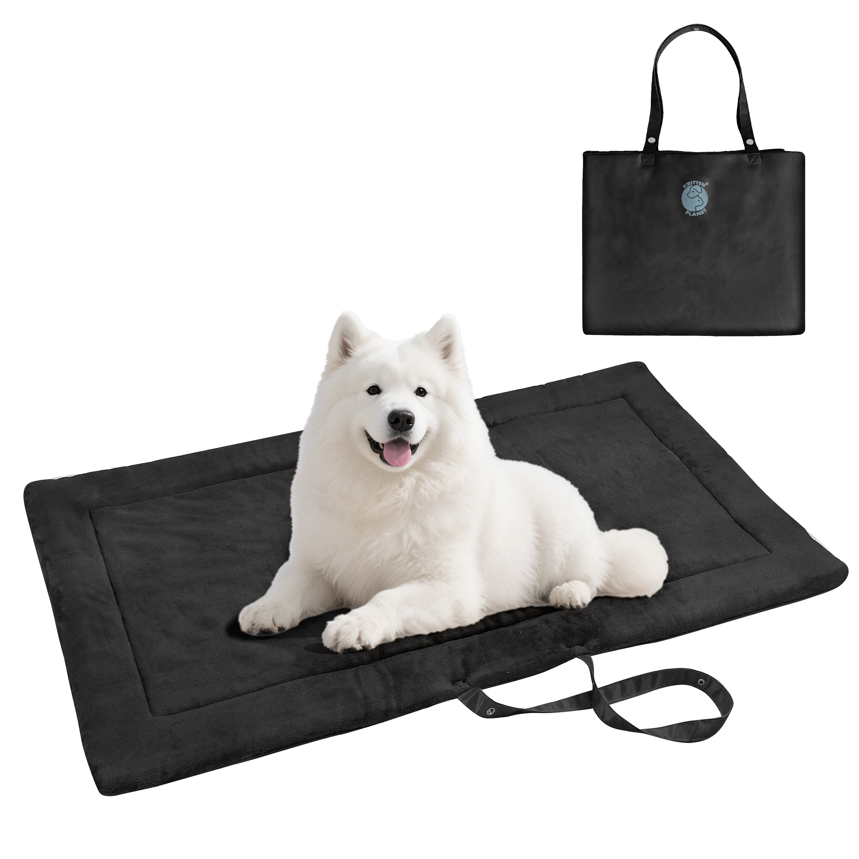 Kritter Planet Reversible Waterproof Foldable Dog Bed Pad for Camping & Travel, Portable Roll-Up Dog Bed Car Seat Pet Cushion Mat with Handles for Small & Medium Dogs, Indoor & Outdoor Use