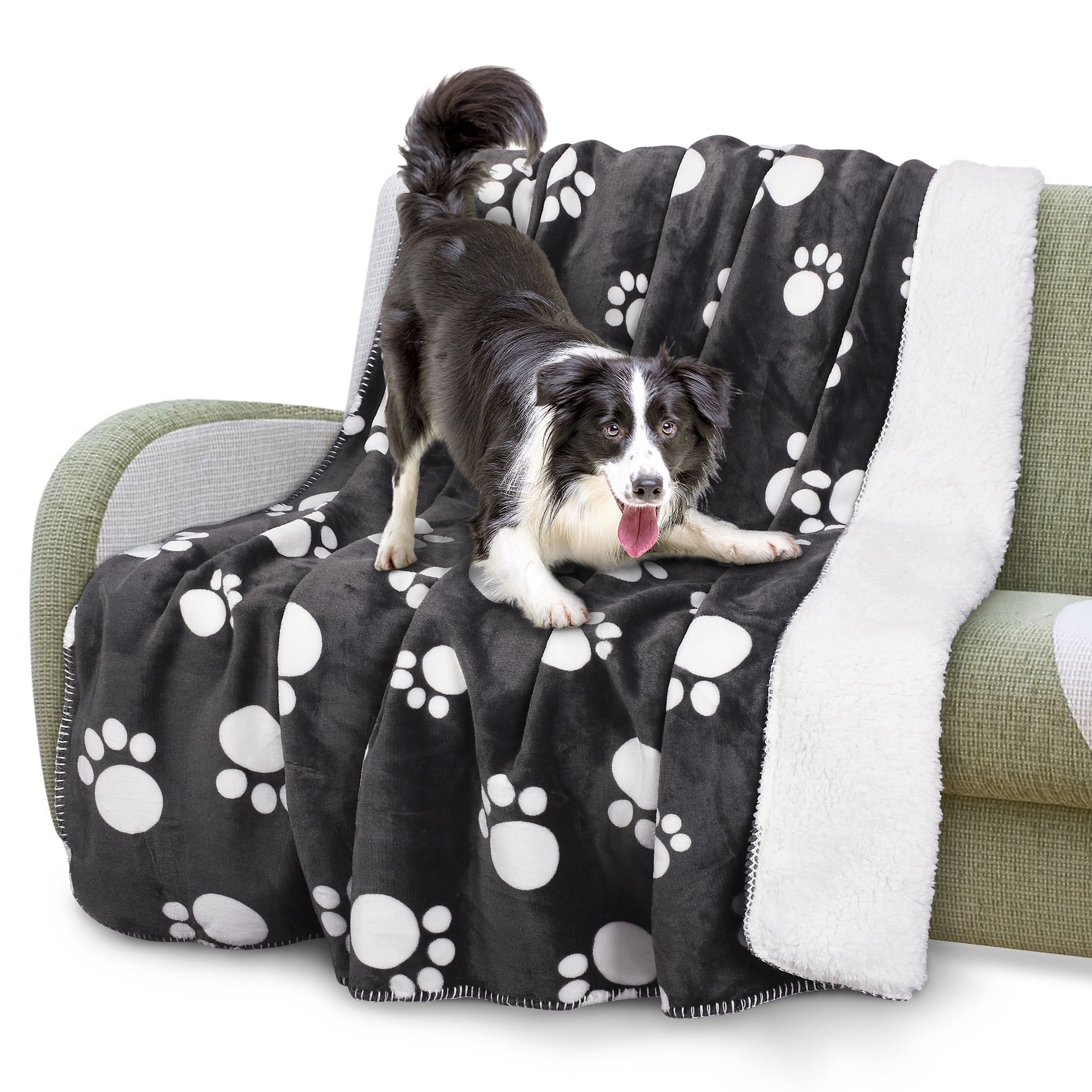 Dark Gray Paw Print Waterproof Reversible Pet Blanket