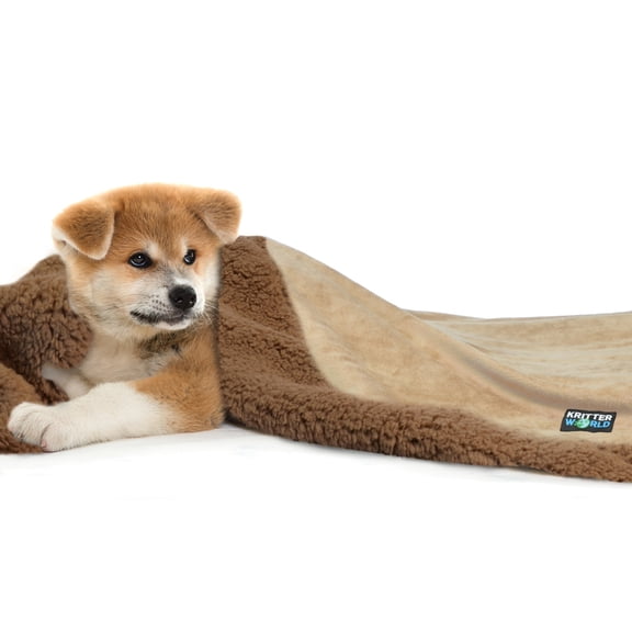 KritterWorld Pet Dog Cat Puppy Kitten Reversible  Blanket Throw 45" x30" Latte/Brown
